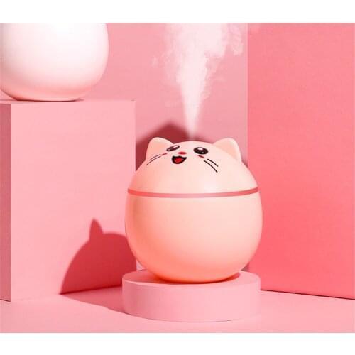 300ml Lucky Cat USB Air Humidifier Ultrasonic Aroma Diffuser Mini Car Mist Maker with LED Lights Portable Office Air Purifier