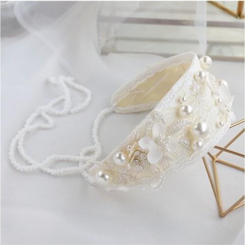 Bridal Tiara Vintage Handcraft Embroidery Lace Flower Hairband Pearl Hairband bride Hair Accessories