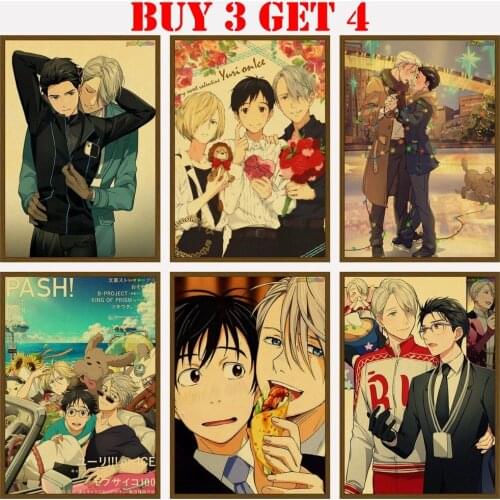 YURI!!! On ICE Anime Japanese Coon Comic Kraft Paper Home Room Movie Anime Wall Retro Vintage Poster For Home Decor Room