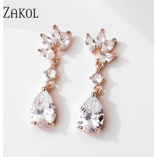 ZAKOL Classic Romantic AAA Cubic Zirconia Water Drop Dangle Earrings Luxury Wedding Jewelry Earring for Bride EP2791