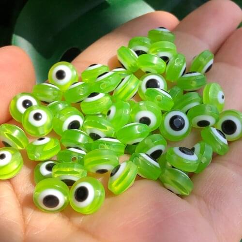 8mm Green Turkey Medusa Evil Eye Resin Flat Round Spacer Beads for Jewelry Making Bracelet DIY Doll Eyes Accessories Findings