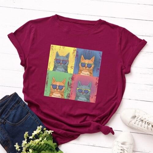 Lovely Cat Print TShirt Plus Size Short Sleeve O Neck Women T-shirt Women Tee 100%Cotton Summer Harajuku T Shirt Tops