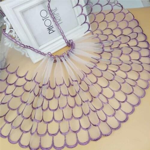14Yds Handmade Mesh Tulle Purple Pink Embroidery Lace Trim Blue Coffee Wedding Hair Bow Clothes DIY Craft 27/7cm Fabric Sewing
