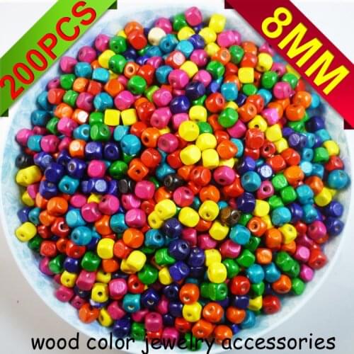 200pcs 8mm mixed color clothes charms wood cube pure beads cloth accessory fits cartoon HANDMADE DIY SERIES WJA-016