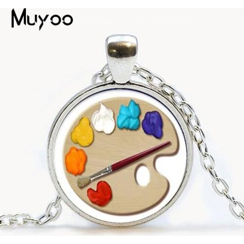2019 New Fashion Color Palette Photo Cabochon Glass Tibet Fashion Chain Pendant Necklace Handmade Jewelry Accessories Gifts
