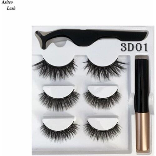 3 Pairs Magnetic Eyelashs set Magnet Liquid Eyeliner& Magnetic Lashes & Tweezer Set Waterproof Long Lasting Eyelash Extension