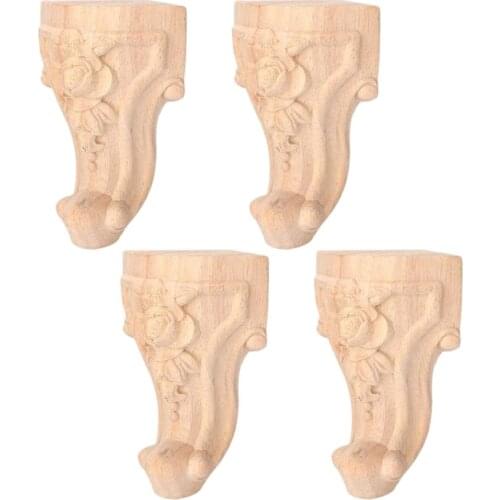 4 Pcs Furniture Legs European Style Cabinet Legs Wood Carved Table Foot Sofa Feet (15X6cm)