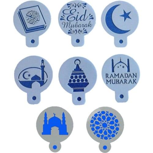 8Pcs/Set Ramadan Eid Mubarak Lamp Design Cake Stencils Baking Cupcake Ramadan Decoration Tools Biscuit Mousse Cake Template