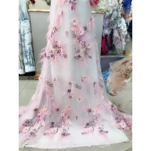 African net lace/african french Lace fabric SYJ-58989 african lace fabric with beads and feather good quality Wholesale