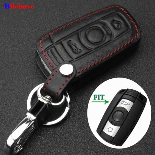 Bilchave 3 Buttons Remote Car Hand-stitched leather Case Cover For BMW 3 5 6 Series M3 M5 X1 X5 X6 Z4 Car-Styling Holde