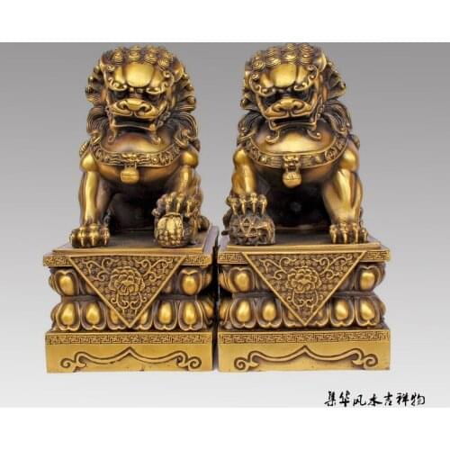 Large Pair Bronze Chinese Lion Foo Dog Statue Figure Sculpture Black 10"H vases sculpture, Garden Decoration Brass Bronze