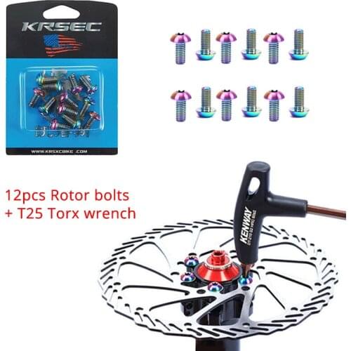 KRSEC 12pcs M5x10mm Disk Brake Rotor Bolts Titanium color MTB Bike T25 Torx Wrench Mountain Bicycle Bolts Screw Cycling Parts