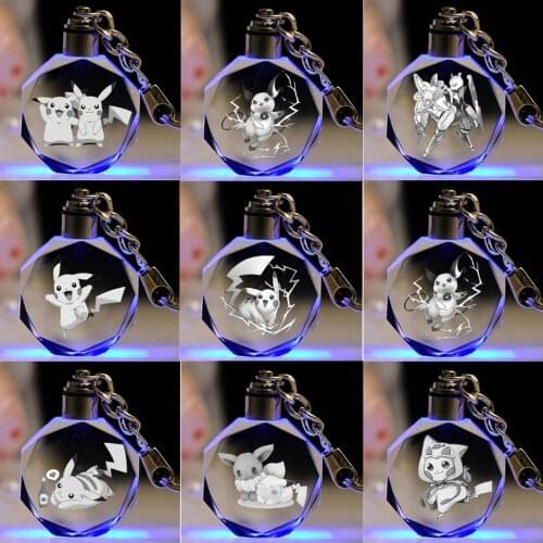 Pikachu Pokemon Crystal Keychain Anime 3D Printed Creative Pocket Monster Glow Boy Girl Birthday Christmas Gifts Toy