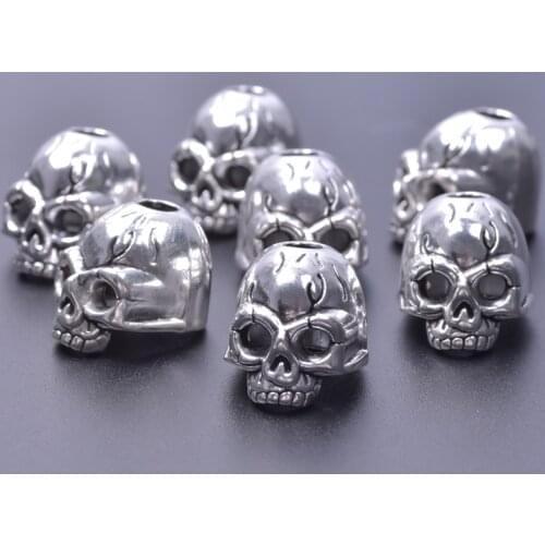 5pcs Gothic Death Skull Head Beads For Jewelry Making Vintage Bracelets Punk Accessories Alloy Bead Charm DIY Materials Big Hole