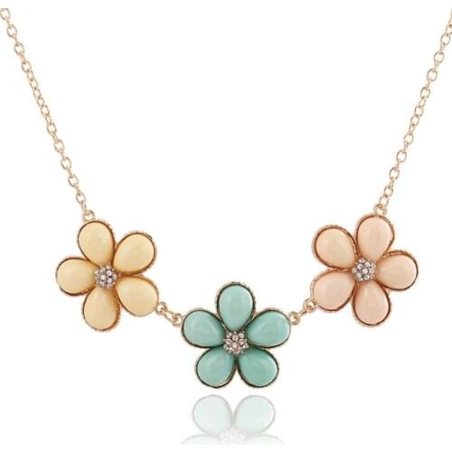 FYJS Unique Light Yellow Gold Color Flower Crystal Pendant Link Chain Necklace for Anniversary Gift Jewelry