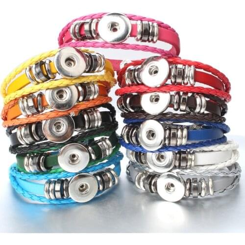 Hot Sale Snap Button Bracelet Bangle Snap Leather Bracelet Retro Handmade Braided Leather Bracelet fit 18MM Snap buttons jewelry