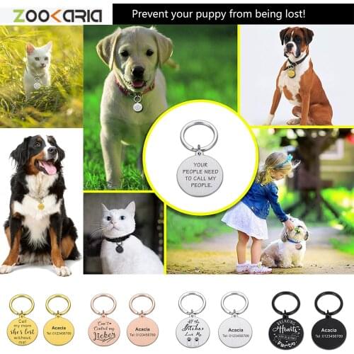 Cat Dog ID Tag Custom Free Engraving Personalized Engraved Collar Pet Charm Name Pendant for Puppy Keyring Pets Accessories