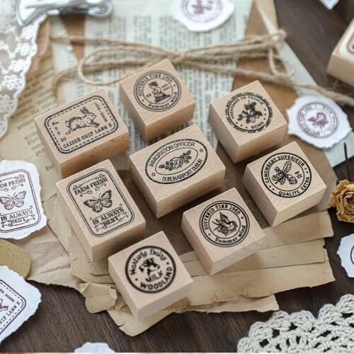Retro Label Collection series English Mark Rubber Wooden Stamp for DIY Scrapbooking Card Masking Decoration Embossing Craft