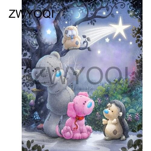 Full Round Diamond mosaic Bear dog owl 5D DIY Diamond painting Full Square Diamond embroidery Cross stitch Bear dog Hedgehog owl