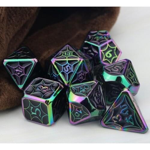 Metal dnd dice set rainbow dice polyhedral dice set custom dice Blue purple dungeon and dragon with bag D20 D12 D10 D8 D6 D4