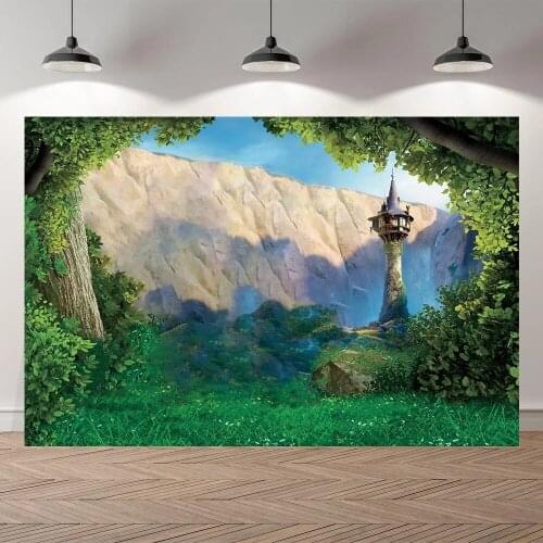 Cartoon Princess Tower Backdrop for Children Birthday Banner Photography Background Studio Baby Shower Decor Photo Backdrop