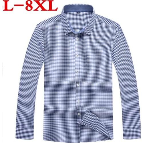 Mens Plus size 8XL 7XL Casual spring Autumn Full Sleeve Plaid High Quality Social Dress Shirt Men Brand Clothing Camisa