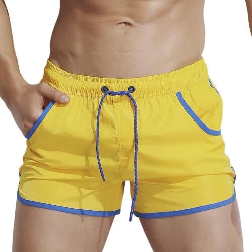 Men Summer fitness Gym Drawstring Shorts Color Block Beach Pants Swimming Trunks new