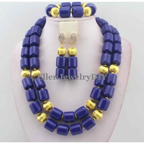 Nigerian Wedding African Beads Bridal Jewelry Set Royal Blue Artificial Coral Jewelry Set Womens Jewellery Set W12385