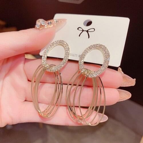 2021 New Korean Fashion Gold Crystal Geometric Earrings Silver Needle Temperament Earrings for Women Jewelry Pendant Female