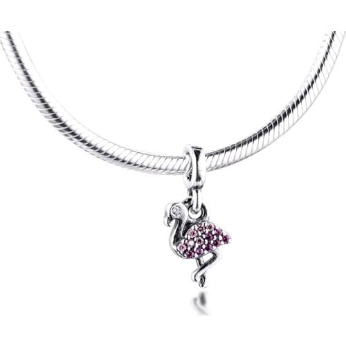CKK ME My Pink Flamingo Dangle Charm 925 Sterling Silver Beads for jewelry Making fit Me Bangle Bracelet Necklace DIY 2020 New