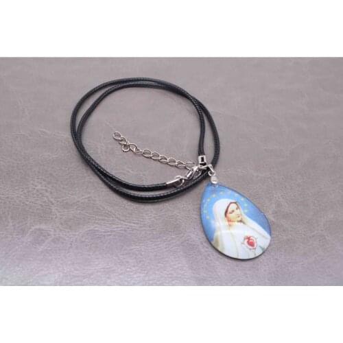 Catholic Star Virgin Mary pray star leather rope necklace pendant, lobster buckle leather rope necklace, cross bead necklace