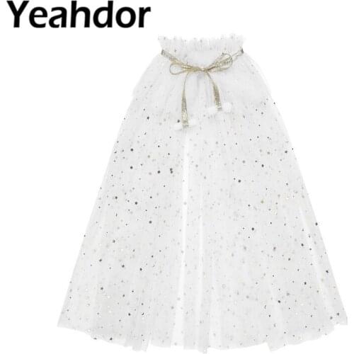 Flower Girls Dress Wrap Kids Girls Sparkling Sequins Tulle Princess Cloak Capes for Halloween Dress up Birthday Wedding Party