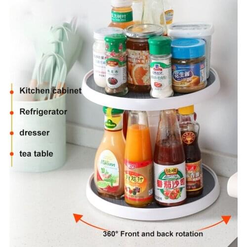 2021 New Kitchen Condiment Round 360° Rotating Storage Tray Convenient Rotating Spice Rack Non-Slip Home Cosmetics Organizer