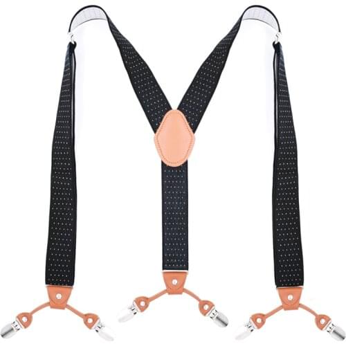Fashion Mens Suspenders Leather Braces Trouser 6 Clips Adult Suspensorio Tirantes Hombre Bretelles Dads Gift 3.5*120CM