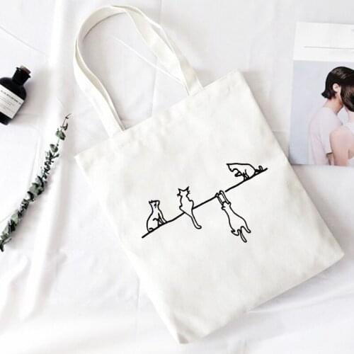 Casual Fun Handbag Ulzzang New Women Bag Purse Four Cute Cat Print Crossbody Bags Large Capacity Harajuku Shoulder Canvas Bag