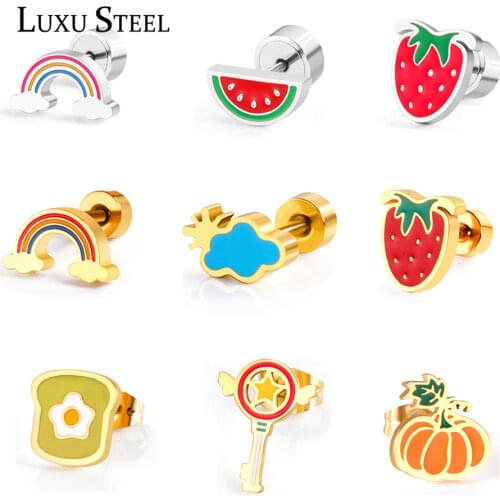 LUXUSTEEL Stainless Steel Earrings Cute Rainbow Vegetable Bread Plants Stud Earrings Office Ladies Jewelry Wholesale Brinco Gift
