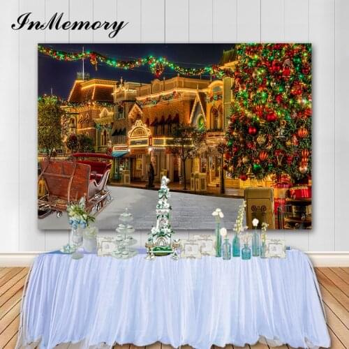 InMemory Christmas Backdrop Street Carriage Led Lights Newborn Photography Backgrounds for Photo Studio Photocall Photophone