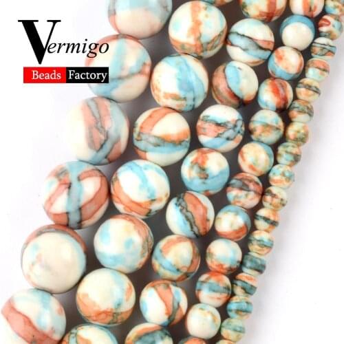 Blue Orange Red Stripe Rain Flower Natural Stone For Jewelry Making DIY Necklace Bracelet Round Loose Spacer Beads 4mm-10mm 15"
