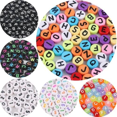 Mixed Letter Acrylic Beads Round Flat Alphabet Digital Cube Loose Spacer Beads For Jewelry Making Handmade Diy Bracelet Necklace