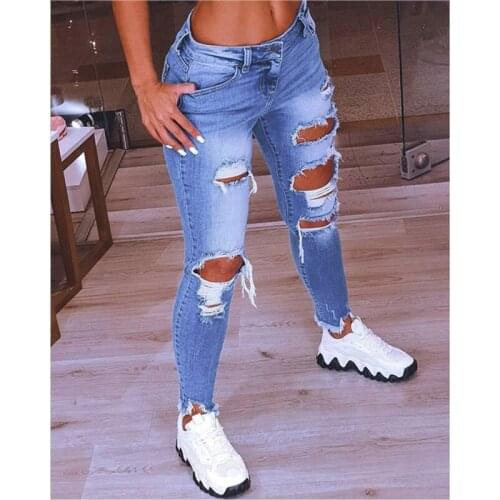 SMILE FISH Womens Ripped Jeans