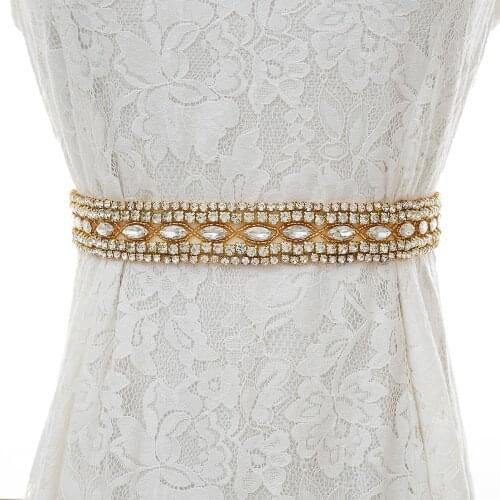 SESTHFAR Rhinestones Wedding Belt Hand Beaded Crystal Belt Gold Bridal Dress Belt For Bridal Accessories