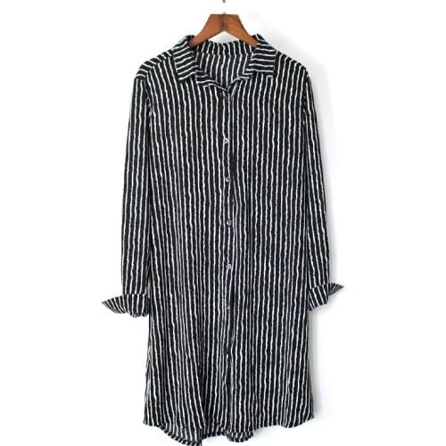 Hot Sale Women Blouses Long Shirts Single Breasted Striped Chiffon Shirt Wild Casual Streetwear Shirt Women Plus Size Blouse
