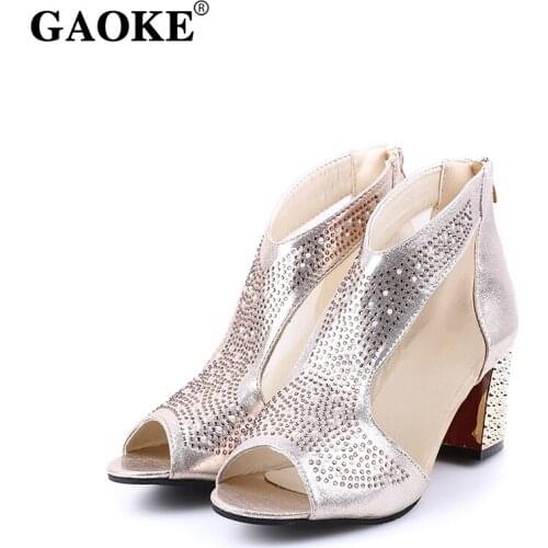 2019 Woman Shoes Summer Women Sandals Bling High Heels Cristal Summer Square Heel Women Shoes Wedding Shoes Sandalia Mujer