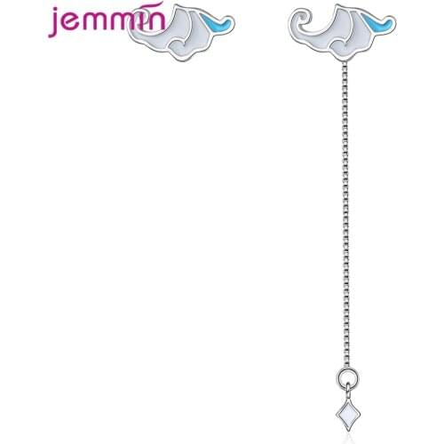 925 Sterling Silver Long Box Chain Drop Earrings for Women Korean Fashion Asymmetry Cloudy Earrings Fine Jewelry Holiday Gift