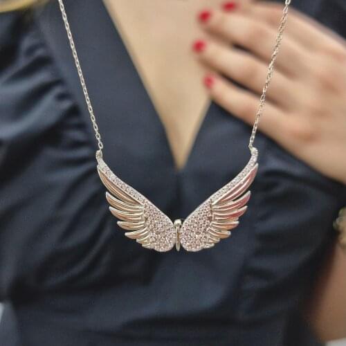 Wing 925 Sterling Silver Zircon Stone Handmade Necklace For Women Girls Valentines Day Fashion Jewelry Elegant