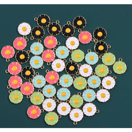 10Pcs 16*13mm Drop Oil Enamel Alloy Daisy Charms Colorful Sun Flower Chrysanthemum Charm For DIY Fashion Earrings Accessories
