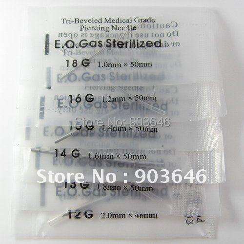 100PCS Free Shippment Sterillzed Body Piercing Needles size 20g 18g 16g 14g 12g 10g