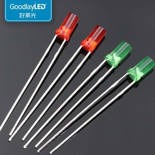 1000PCS 3mm high flat head color long foot red green direct plug DIP LED