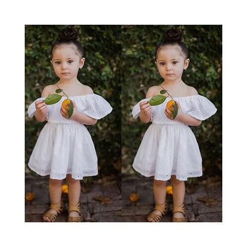 2017 Infant Baby Girls Clothes White Top Dress Off-shoulder Party Gown Mini Dress Sundress