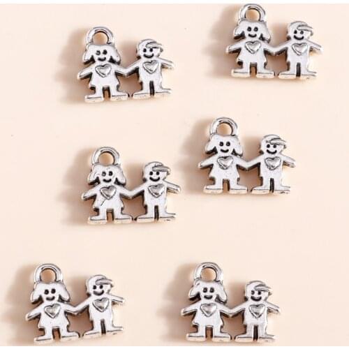 20pcs/lot 14*11mm Alloy Couples Love Heart Charms Fit Necklaces Pendants Bracelets Trendy Hand Charms DIY Jewelry Accessories